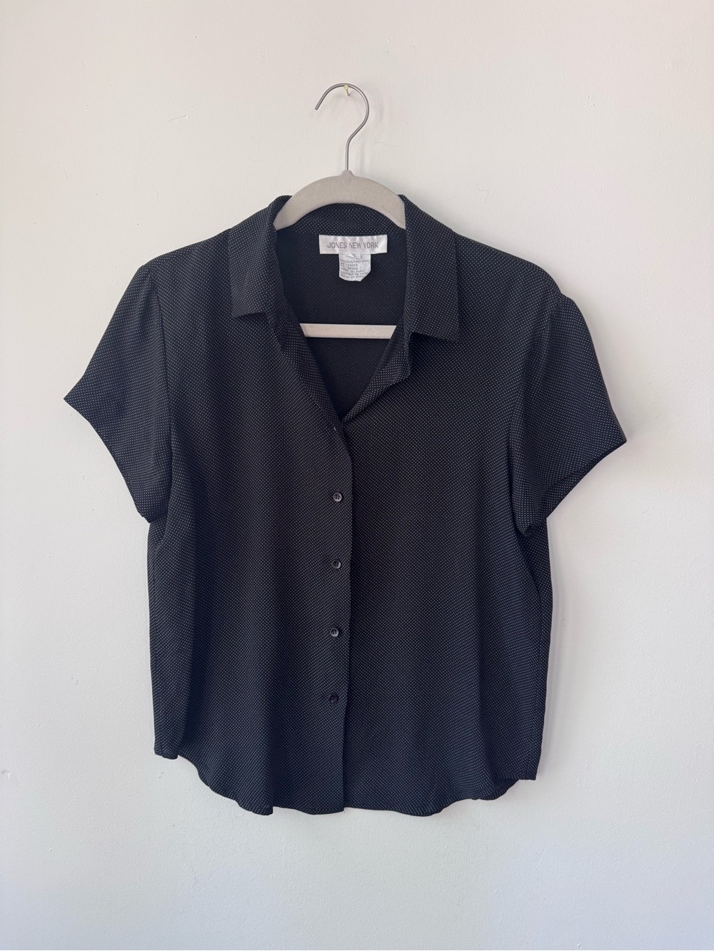Jones New York black short sleeve button down blouse, size 4